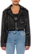 AZALEA WANG Studded Belted Faux Leather Moto Jacket