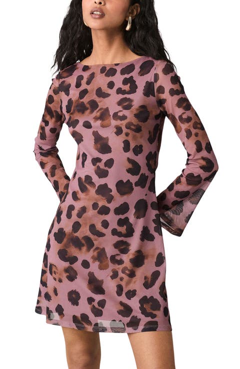 Animal Long Sleeve Mesh Minidress