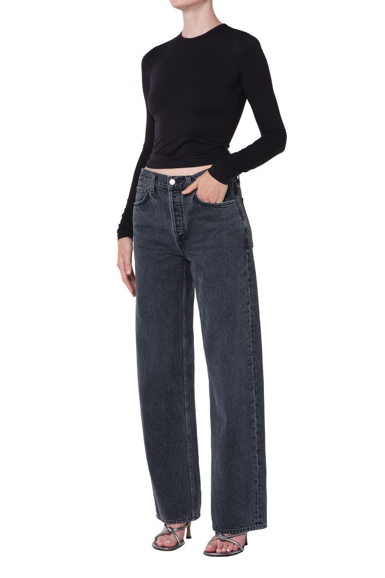 Dion Long Sleeve Crop T-Shirt, Alternate, color, BLACK
