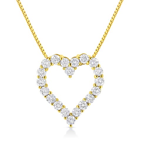14K Yellow Gold Plated Silver 2.0 Cttw Diamond Classic Open Heart Pendant Necklace