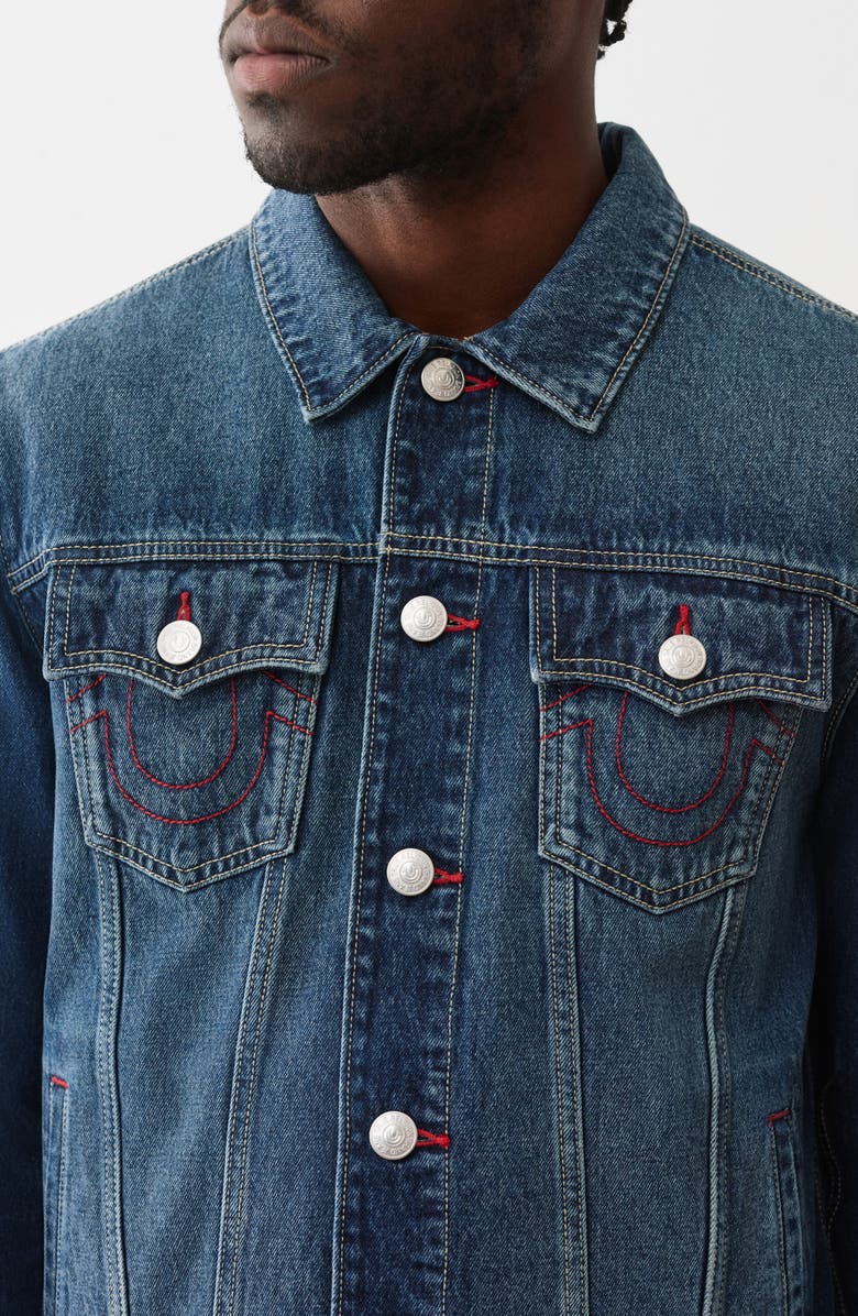 True Religion Jesse Trucker Jacket, Alternate, color, Dark Fir Balsam Wash