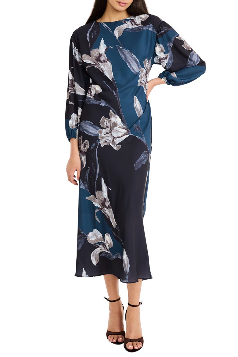 Floral Georgette Sheath Dress, Main, color, DUSK BLUE/ MIDNIGHT NAVY