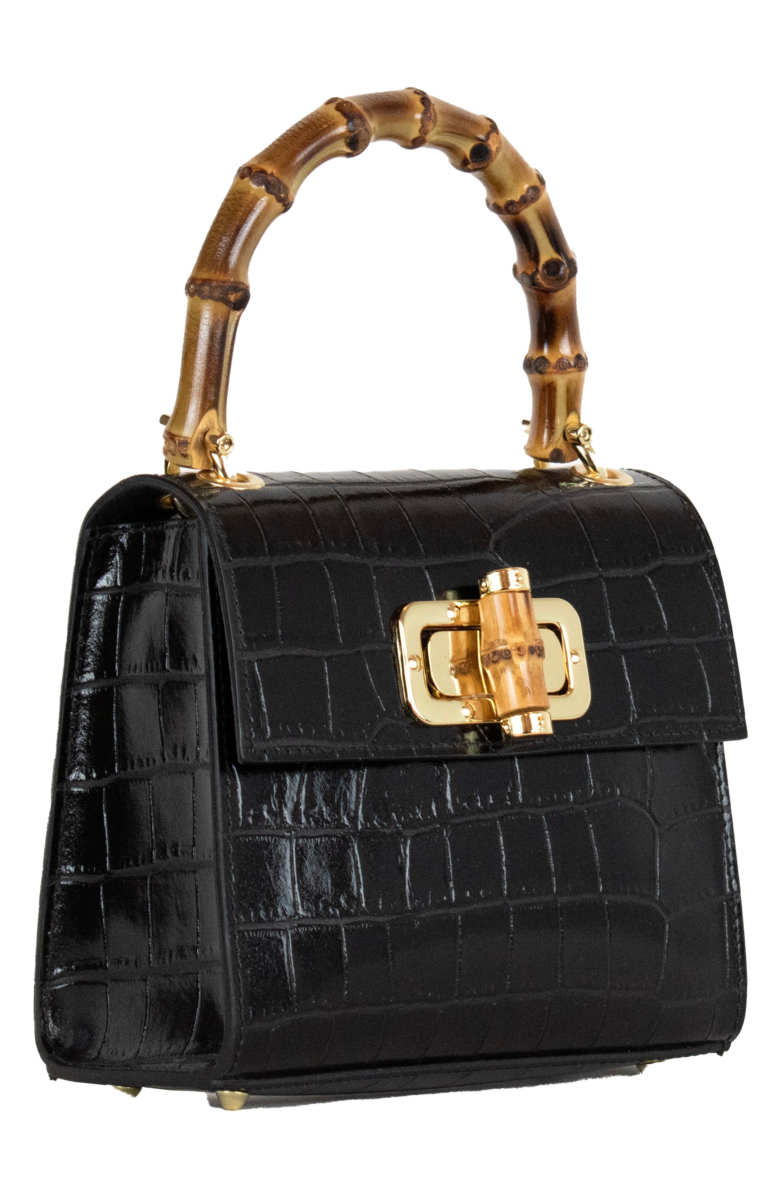 Persaman New York Ellie Croc Embossed Top Handle Bag, Alternate, color, Black