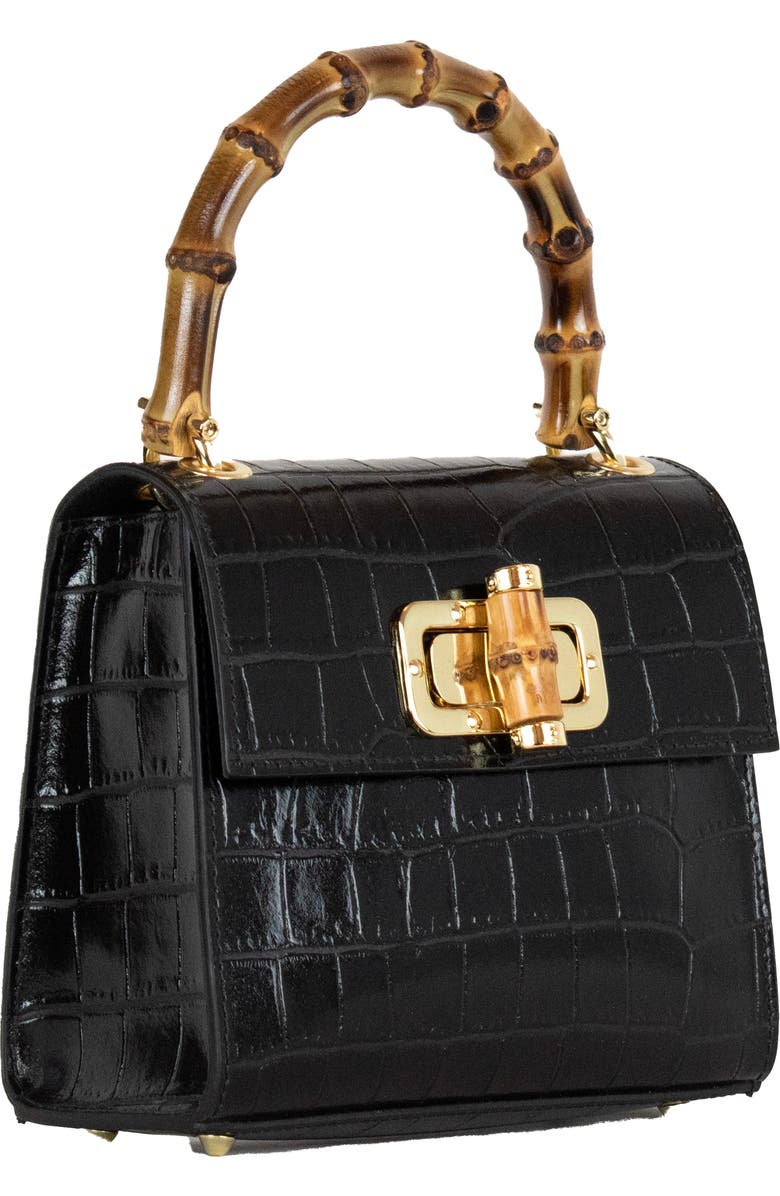 Persaman New York Ellie Croc Embossed Top Handle Bag, Alternate, color, Black