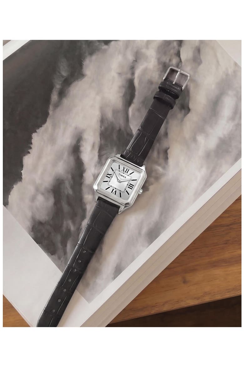 Addison Leather Strap Watch, Alternate, color, BLACK