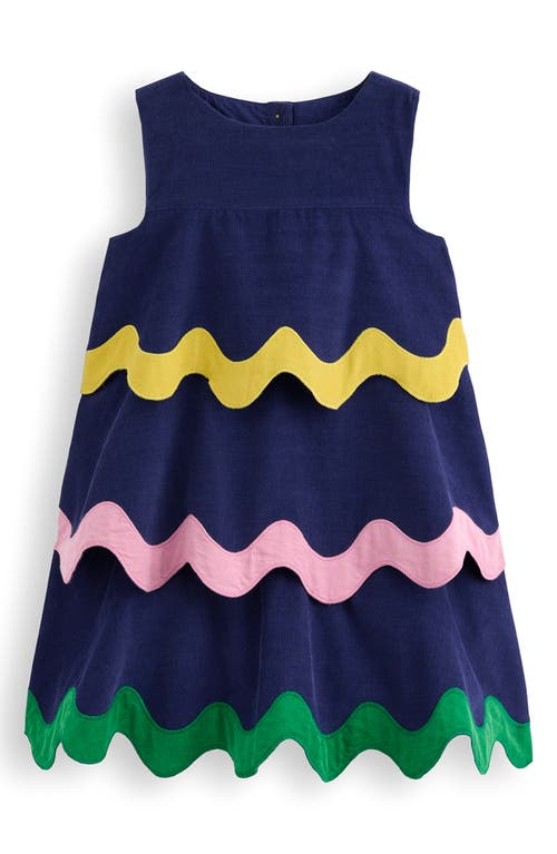 Mini Boden Kids' Rickrack Appliqué Sleeveless Cotton Corduroy Dress In Blue