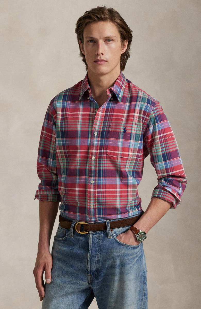 Polo Ralph Lauren Classic Fit Plaid Cotton Oxford Button-Up Shirt, Alternate, color, Red/ Green Multi