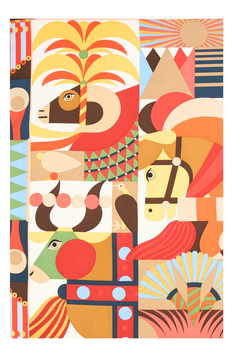 Viens Avec Moi Abstract Art Large Silk Square Scarf, Alternate, color, Browns Orange And Cream