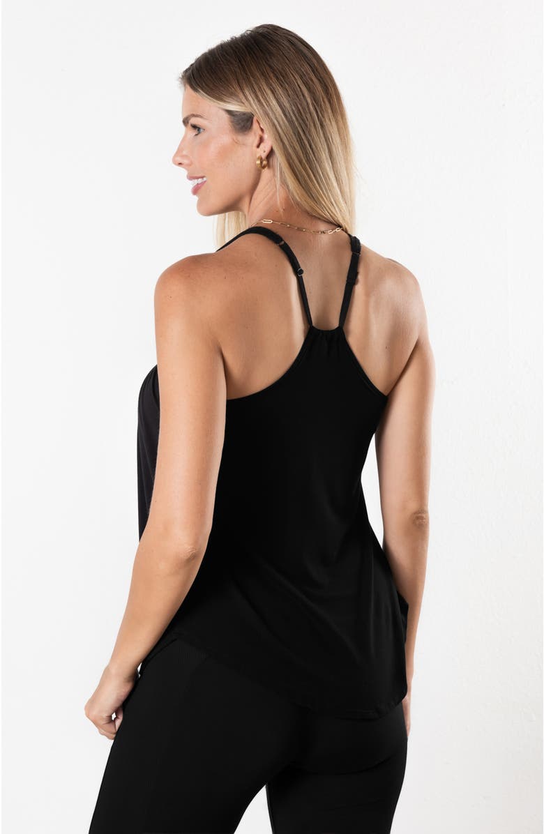 JJwinks Sunrise Built-In Shelf Adjustable Smocked Lounge & Sleep Tank Top, Alternate, color, Black