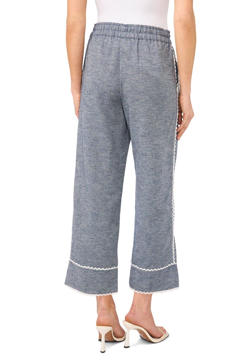 Lace Trim Crop Cotton & Linen Pants, Alternate, color, MED INDIGO