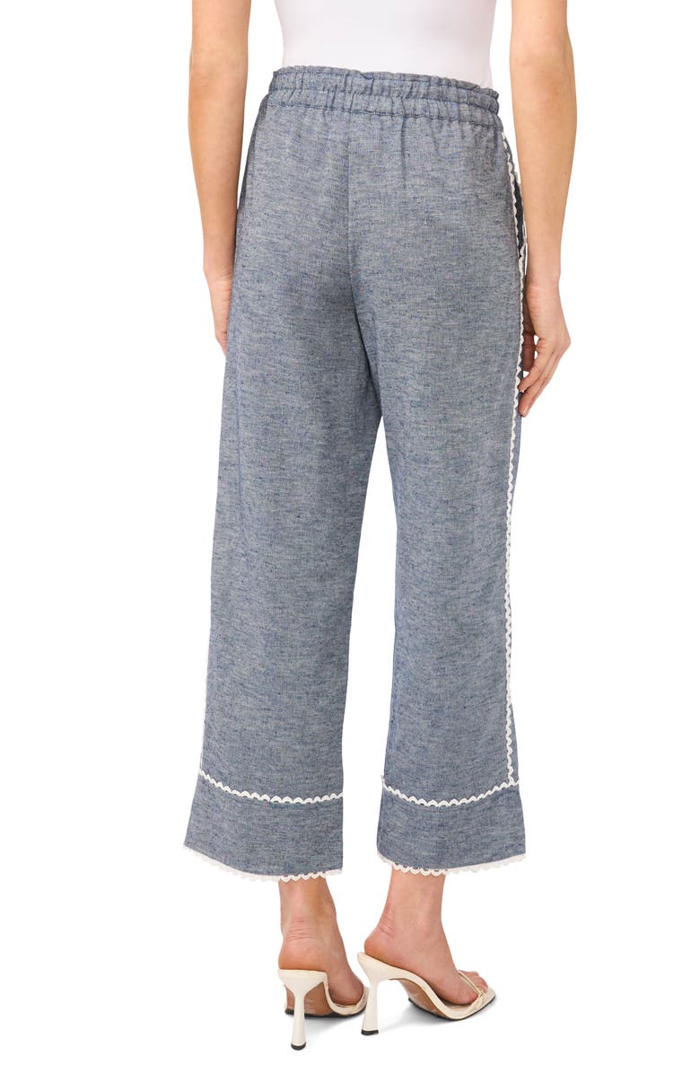 CeCe Lace Trim Crop Cotton & Linen Pants, Alternate, color, Med Indigo