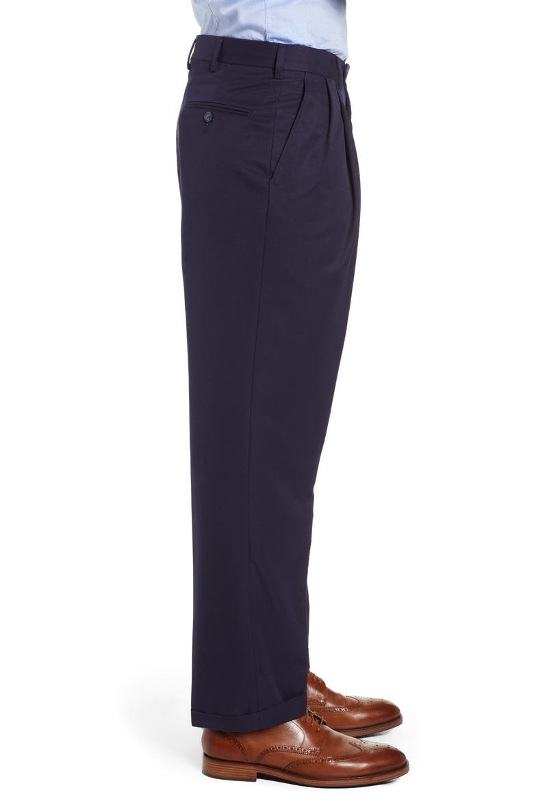 Classic Fit Pleated Microfiber Performance Trousers, Alternate, color, NAVY
