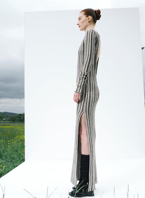 Labeca London Juniper Backless Striped Wool Maxi Dress In Black