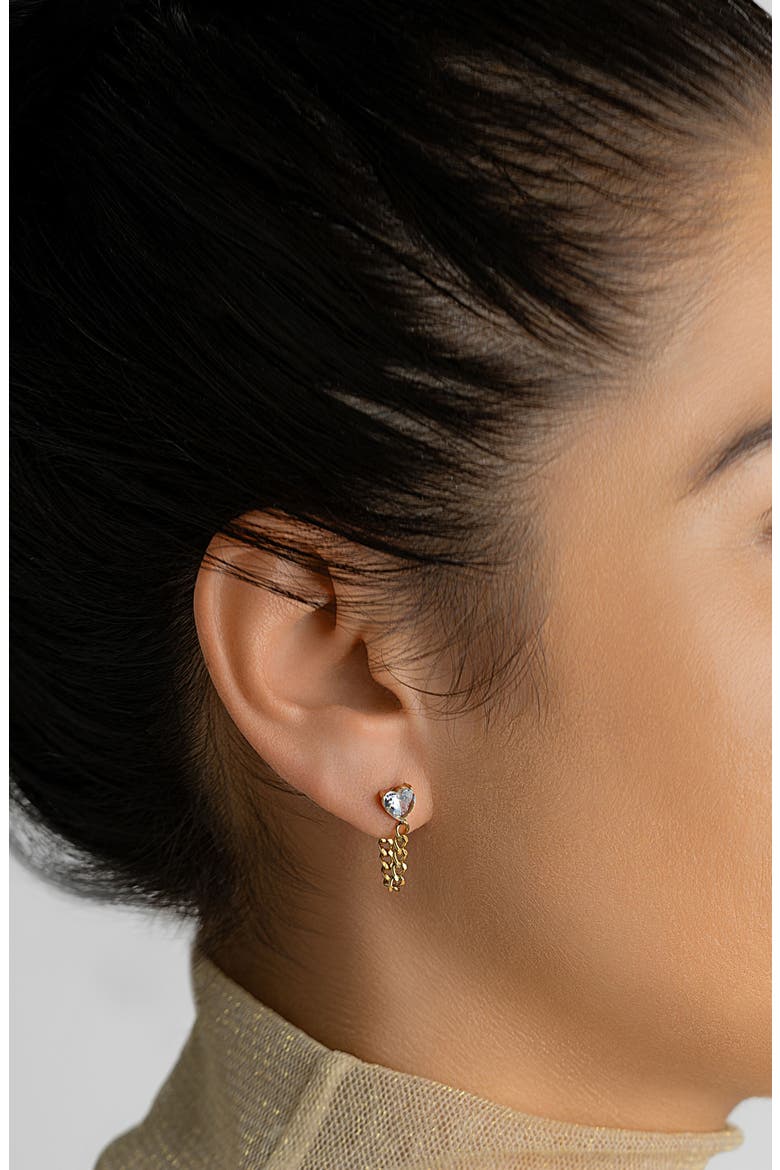 Crystal Heart Chain Drop Stud Earrings, Alternate, color, GOLD