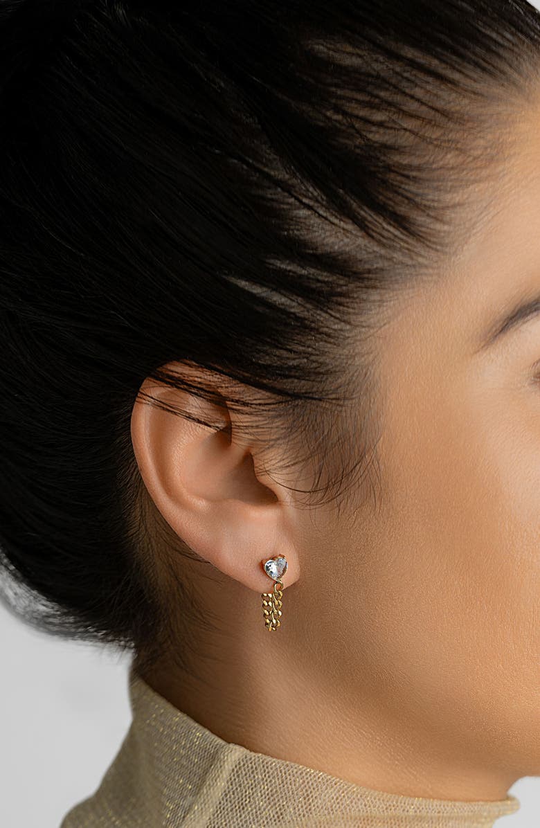 Adornia Crystal Heart Chain Drop Stud Earrings, Alternate, color, Gold