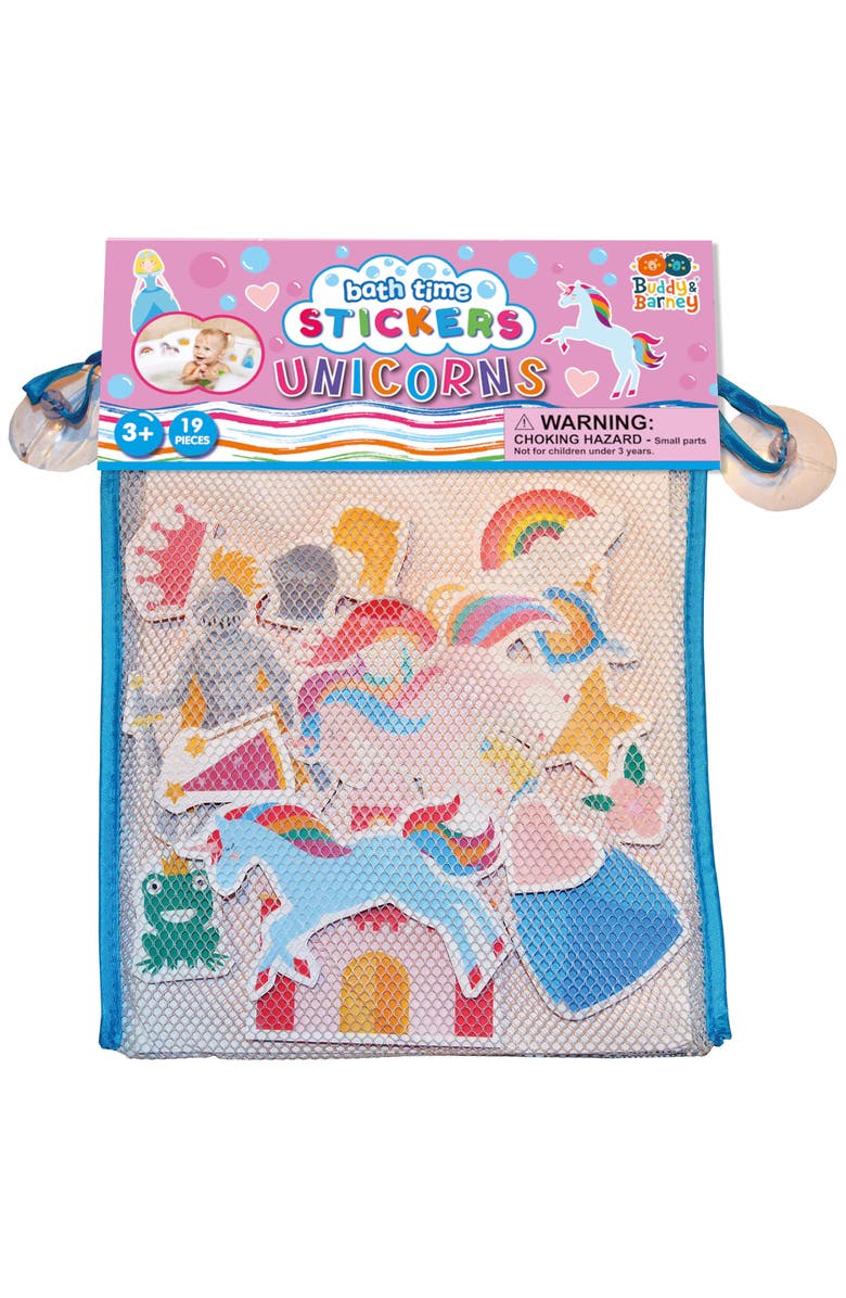 Buddy & Barney Bath Time Stickers, Unicorns, 18 Foam Pieces, Kids 3+, Main, color, Multicolored