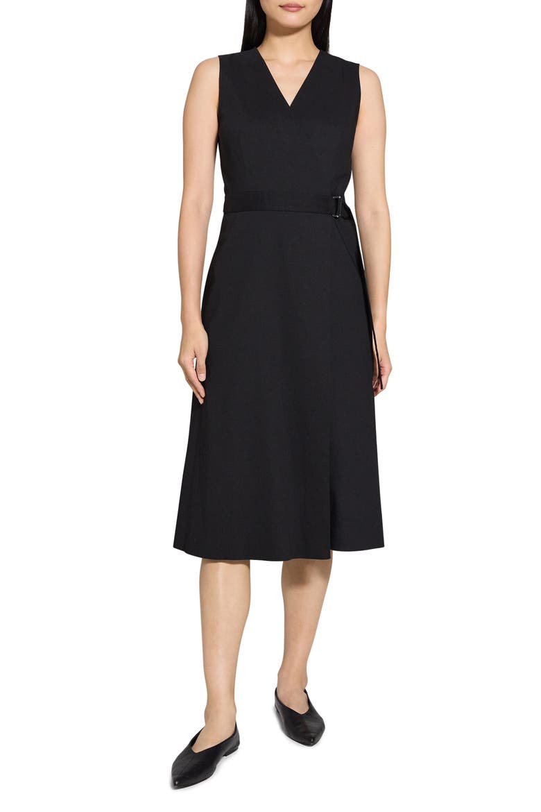 Sleeveless Linen Blend Wrap Dress, Main, color, BLACK