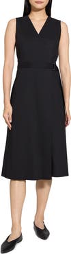 Theory Sleeveless Linen Blend Wrap Dress