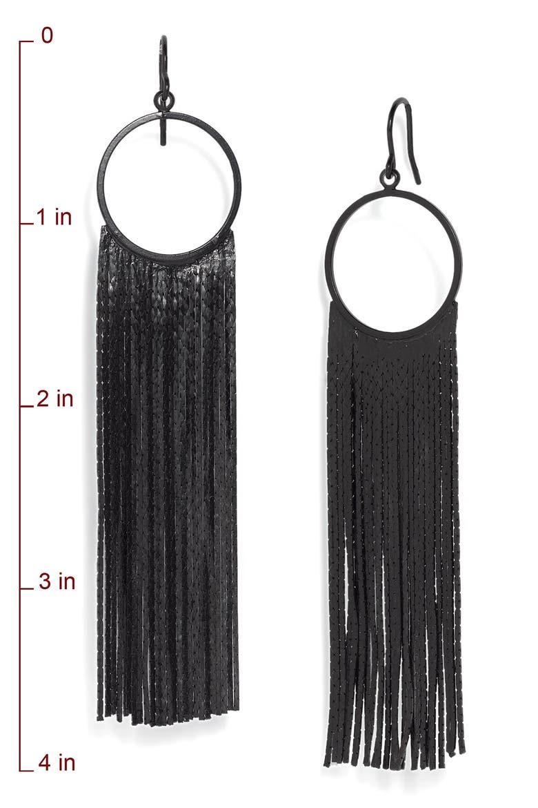 'Brushed Metals' Circle Drop Fringe Earrings, Alternate, color, JET