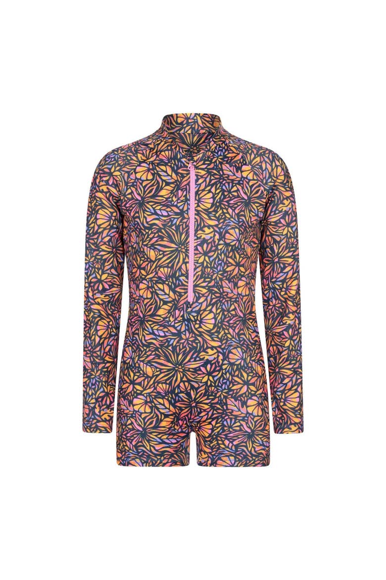 Childrens/Kids Mira Flowers Long-Sleeved Rash Guard, Main, color, Neon Orange