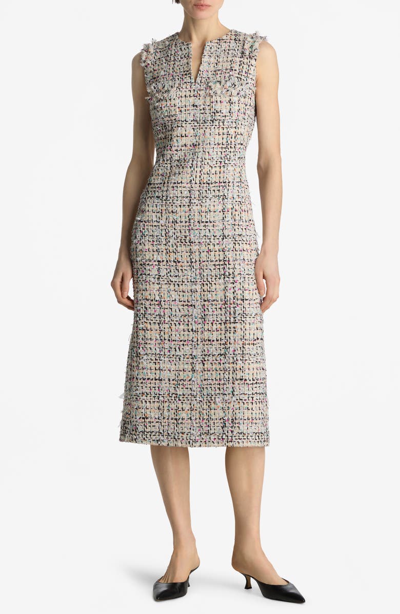 ST. JOHN Multicolor Eyelash Tweed Midi Dress, Main, color, Ecru Multi