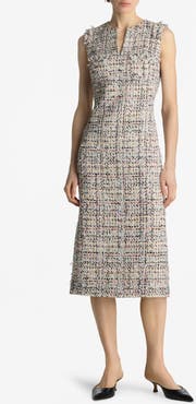 ST. JOHN Multicolor Eyelash Tweed Midi Dress