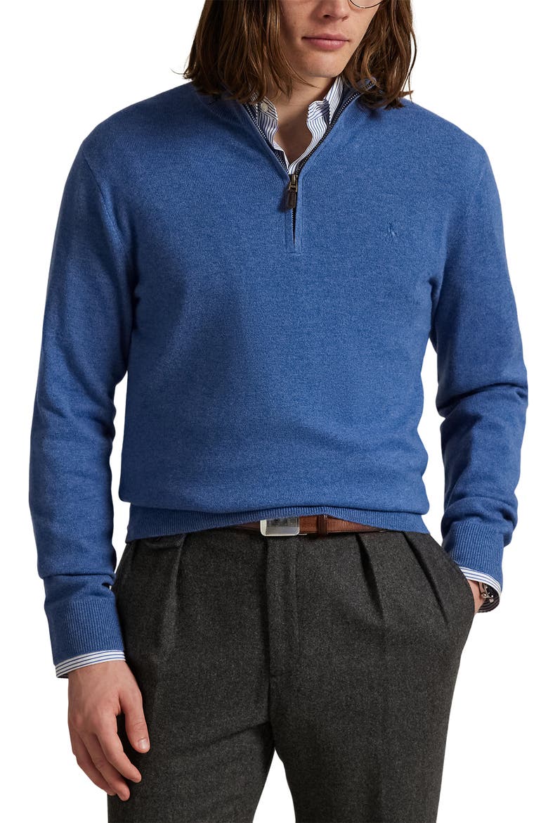 Regular Fit Wool Quarter Zip Sweater, Main, color, TIDE POOL BLUE HEATHER