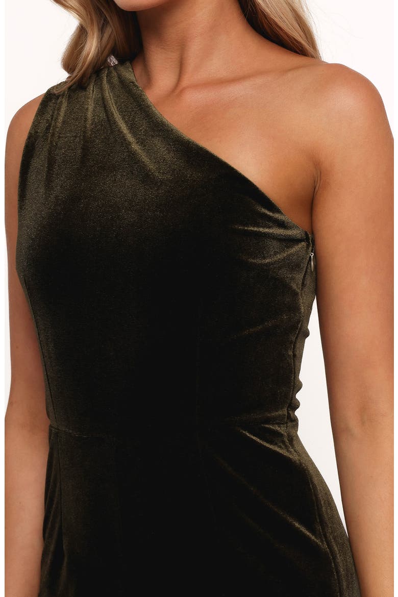 Xita Velvet One-Shoulder Jumpsuit, Alternate, color, OLIVE