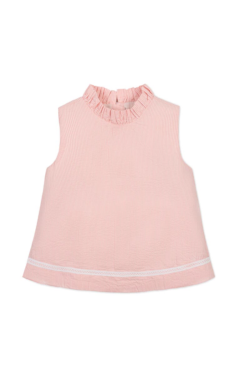 Hope & Henry Kids' Organic Ruffle Neck Seersucker Top, Main, color, Tonal Rose Seersucker