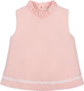 Hope & Henry Kids' Organic Ruffle Neck Seersucker Top