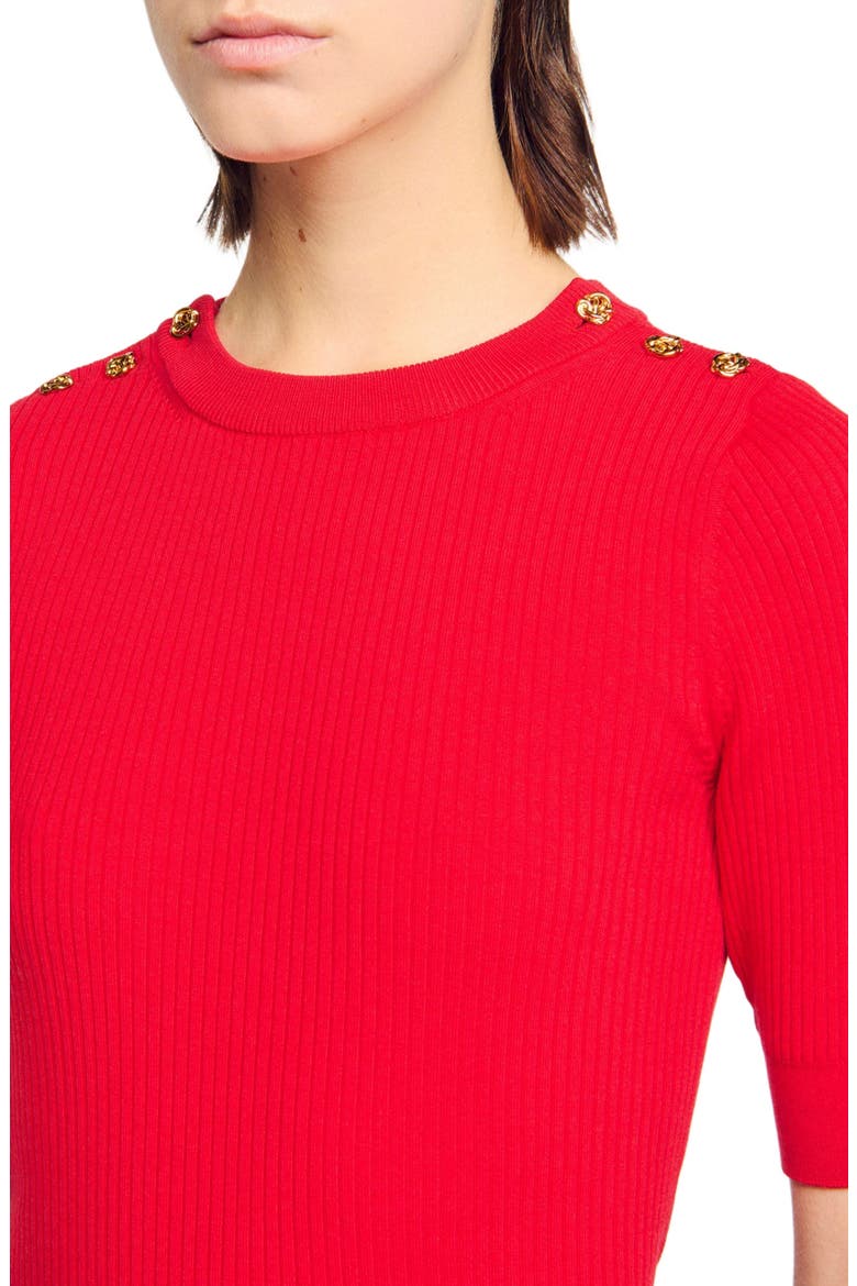 Short-sleeve ribbed sweater, Alternate, color, Red