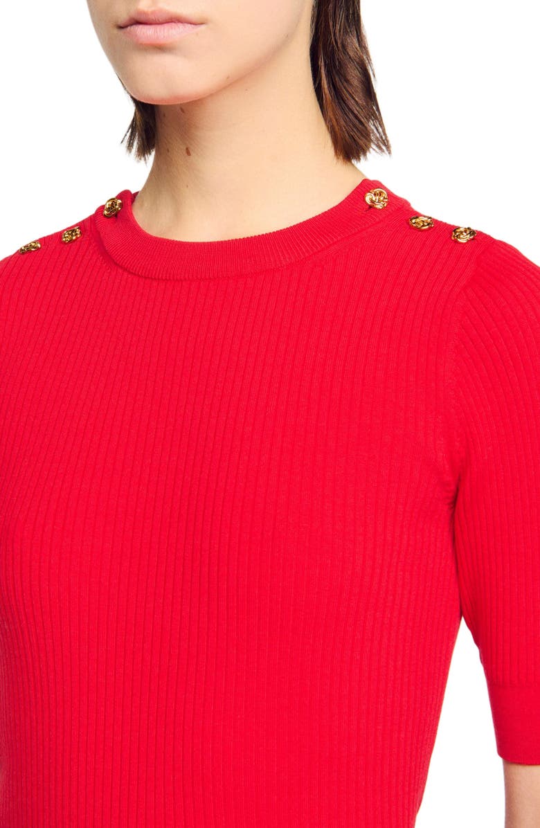 SANDRO Short-sleeve ribbed sweater, Alternate, color, Red