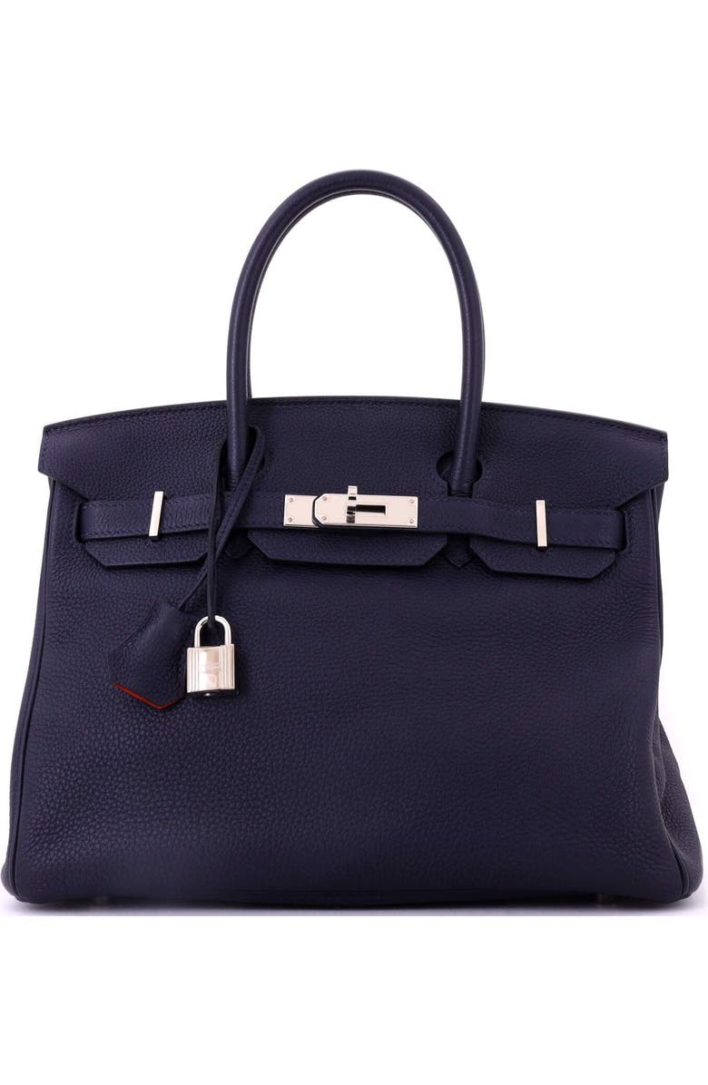 Pre-Owned Hermes Birkin Handbag Verso Togo with Palladium Hardware 30, Main, color, Vero - Bleu Nuit/Orange Poppy