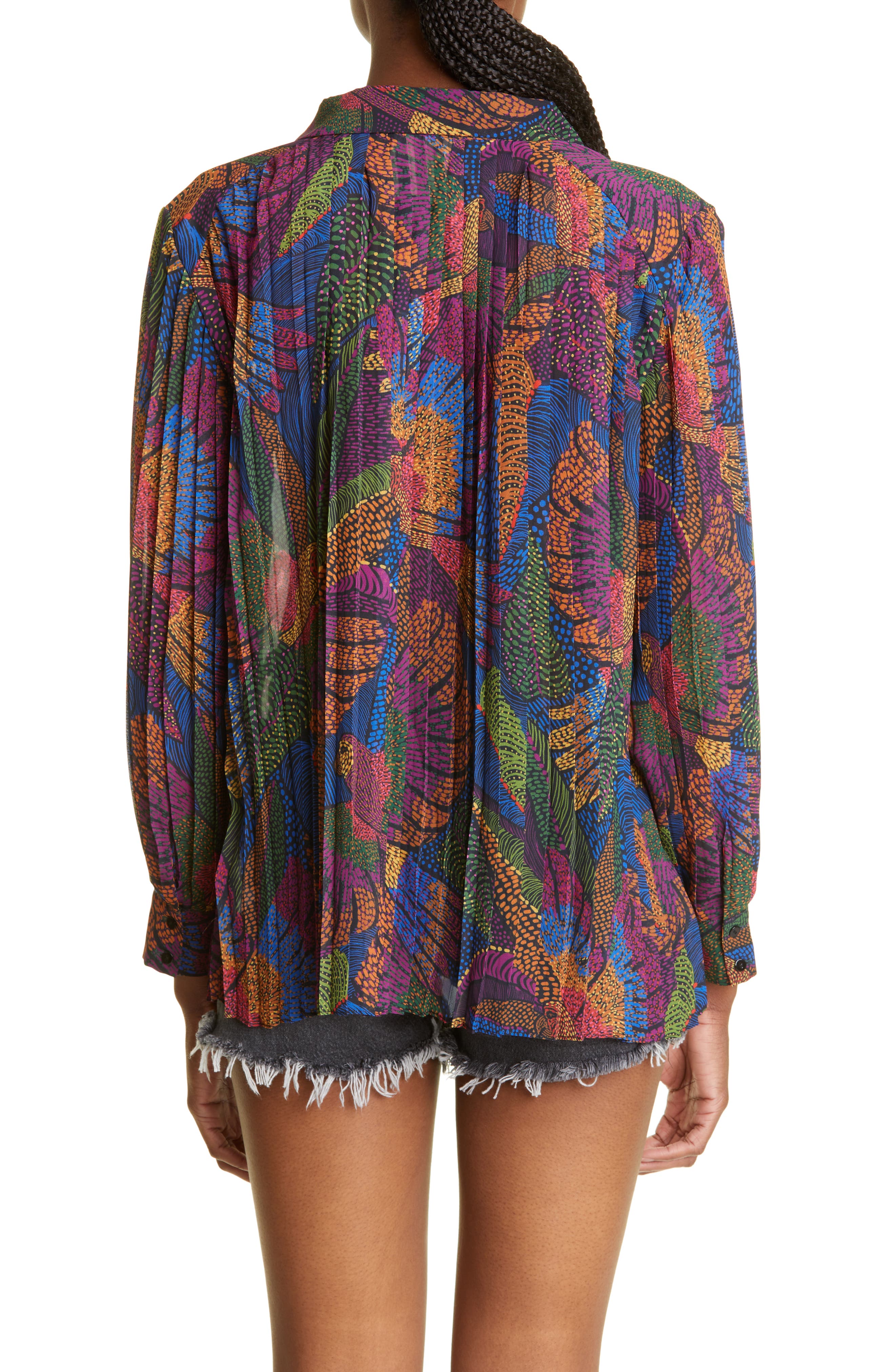 Dotted Macaws Pleated Button-Up Shirt - image 2