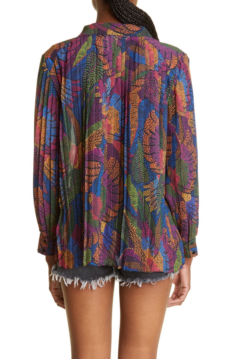 FARM Rio Dotted Macaws Pleated Button-Up Shirt, Alternate, color, Dotted Macaws