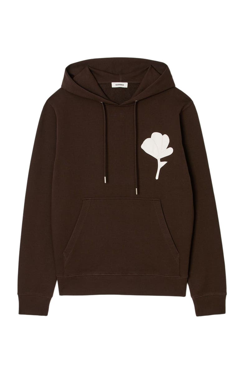 SANDRO Hooded flower patch sweatshirt, Alternate, color, Chocolate