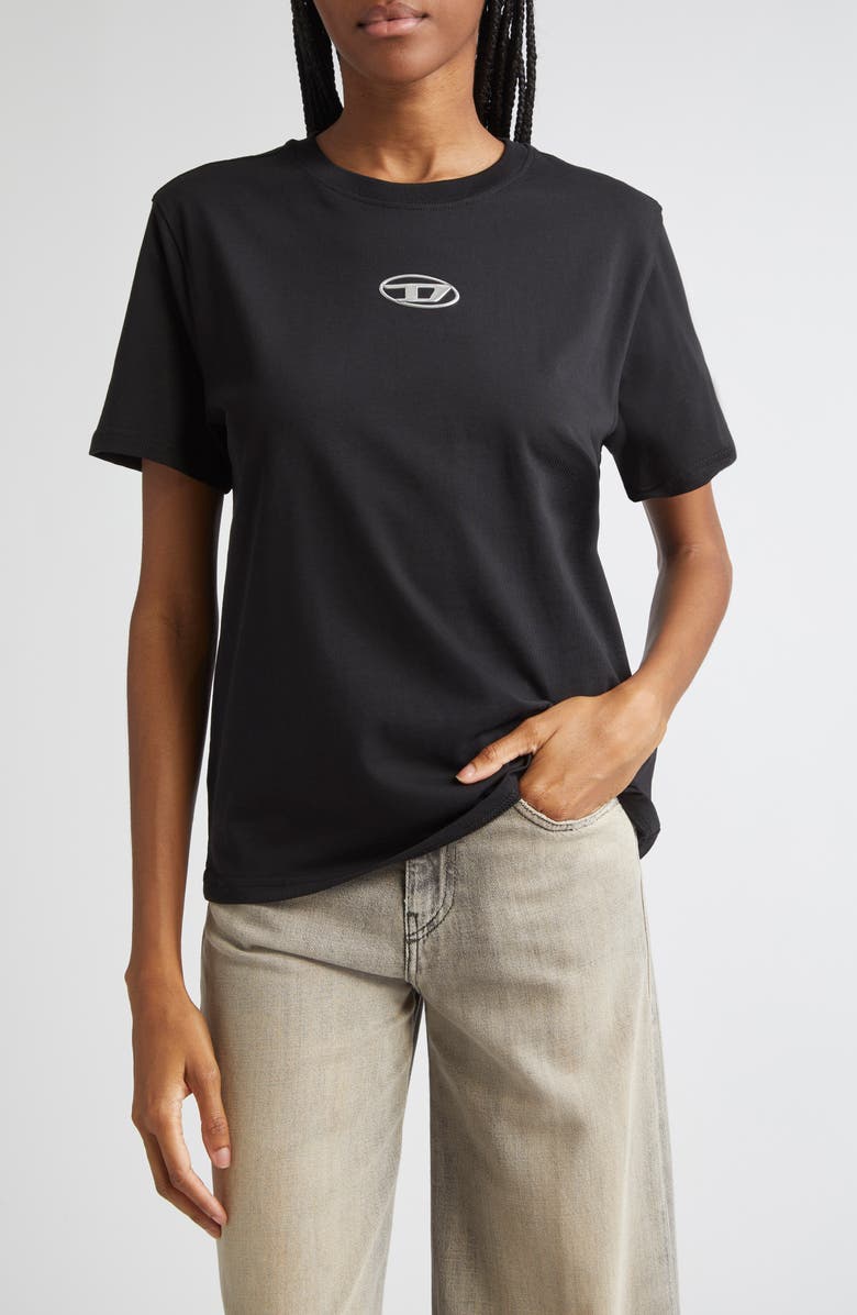 DIESEL<sup>®</sup> Metallic Oval D Cutout T-Shirt, Main, color, Black