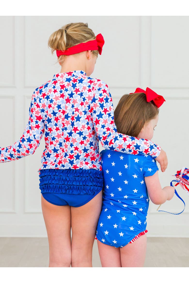 Baby Girls UPF50+ Long Sleeve Zipper Rash Guard 2-Piece, Alternate, color, Shimmer Star-Spangled