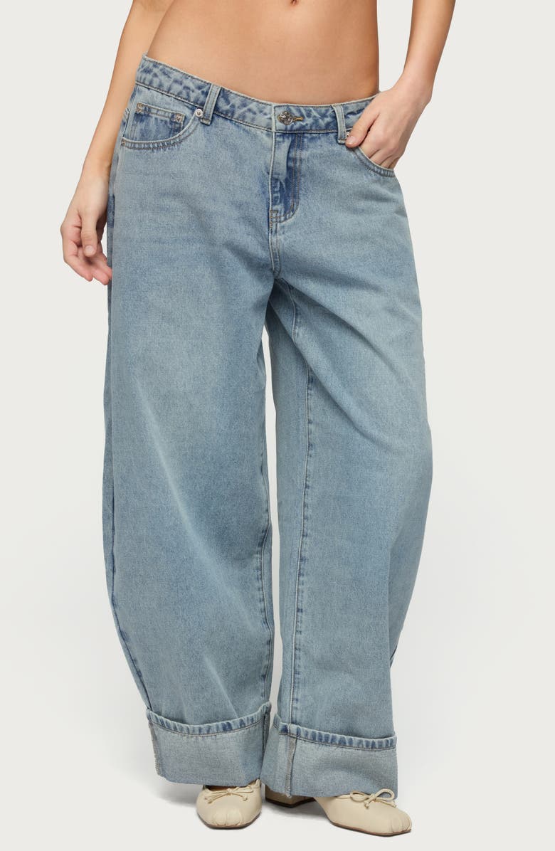 EDIKTED Kella Low Rise Baggy Wide Leg Jeans, Main, color, 