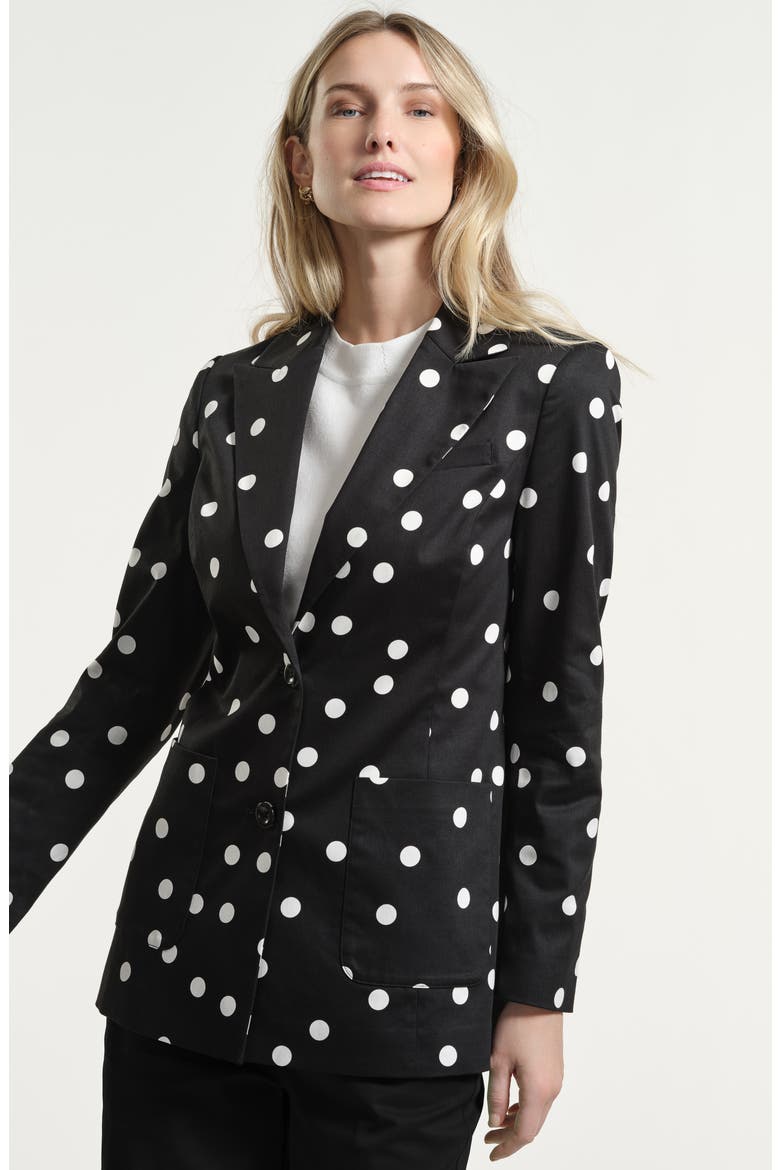 Cotton Sateen Blazer, Alternate, color, BLACK WHITE DOT