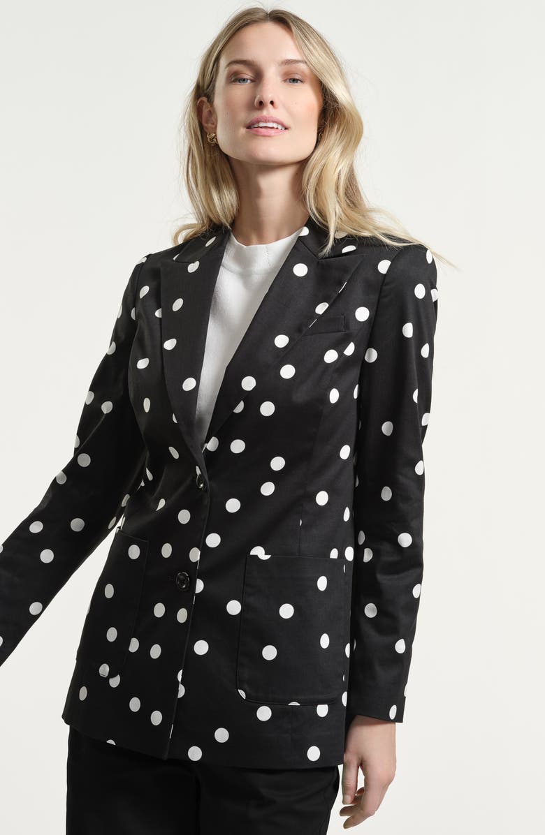 Isaac Mizrahi New York Cotton Sateen Blazer, Alternate, color, Black White Dot