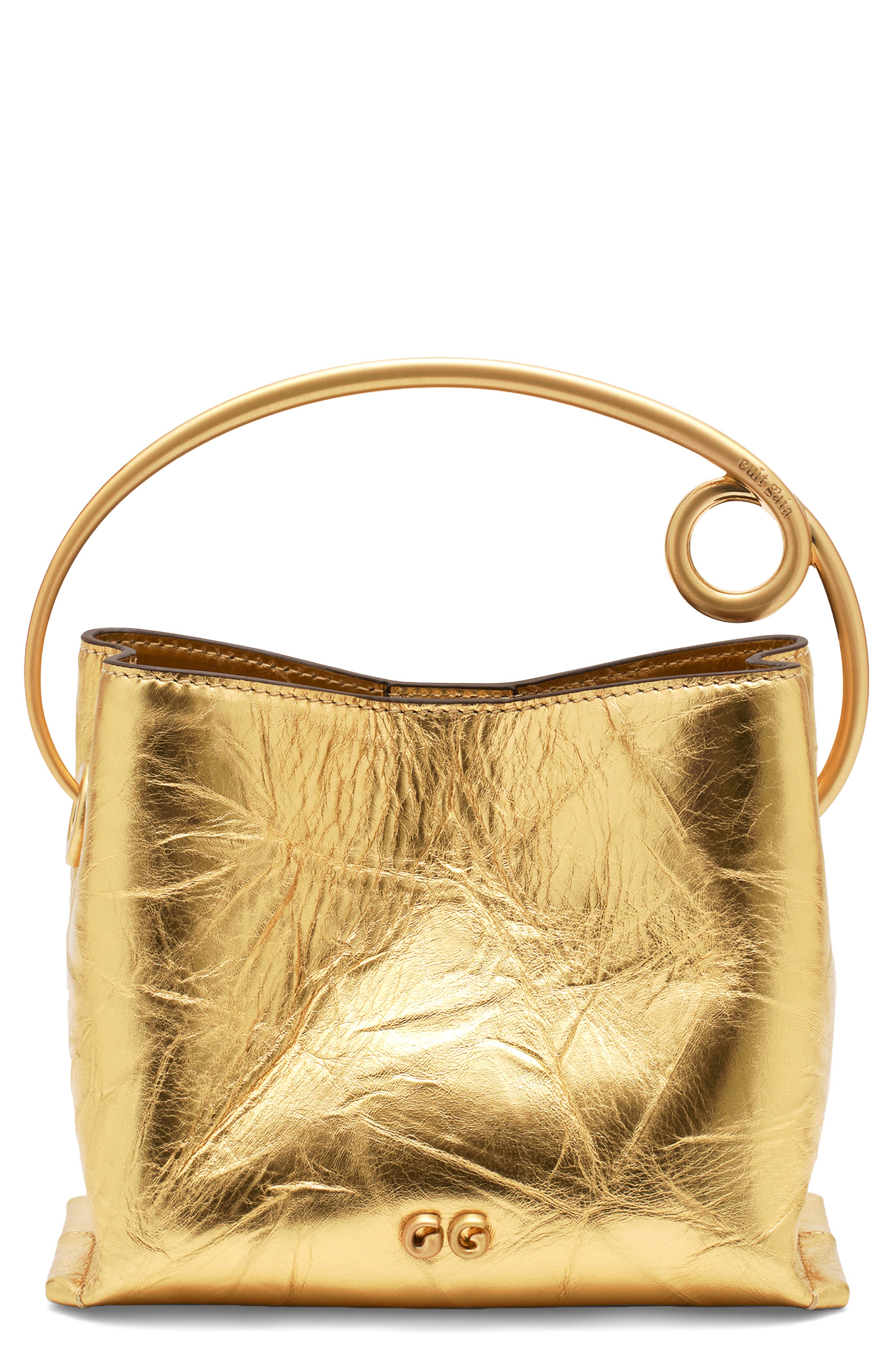Cult Gaia Lalli Metallic Leather Top Handle Bag, Main, color, 