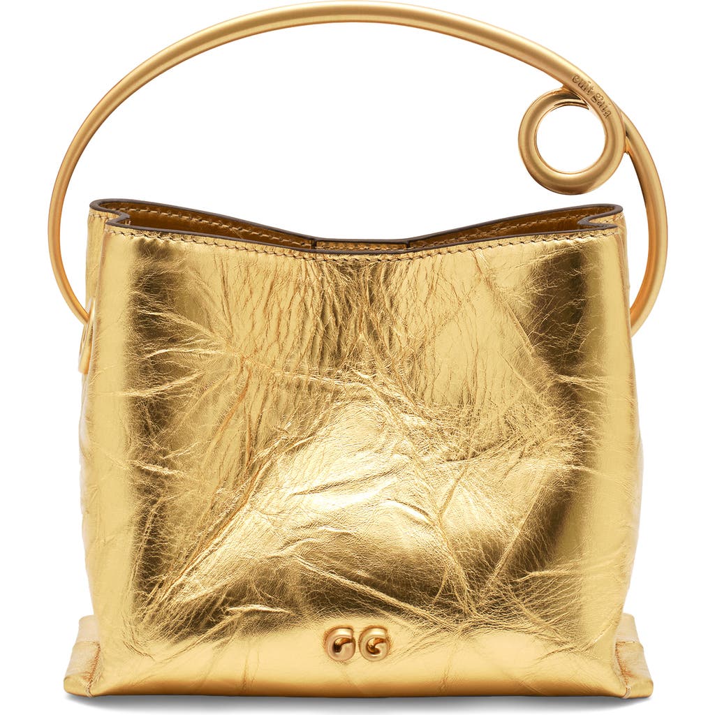 Cult Gaia Lalli Metallic Leather Top Handle Bag In Gold