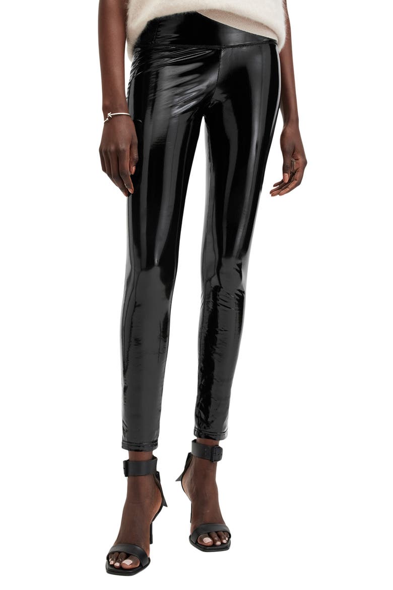 Cora Shine Patent Faux Leather Leggings, Main, color, BLACK