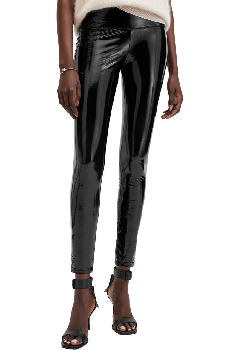AllSaints Cora Shine Patent Faux Leather Leggings, Main, color, Black