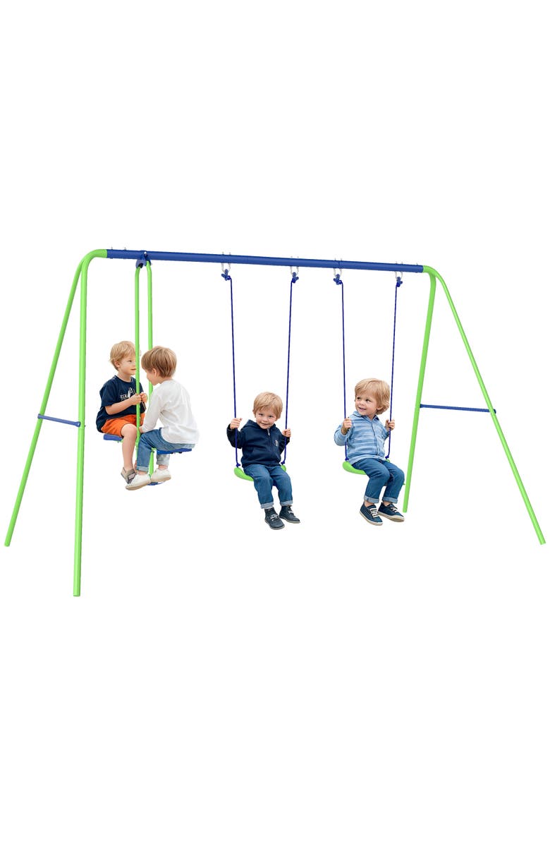 Outsunny Metal Swing Set with Glider, 2 Swing Seats, Adjustable Height, A-Frame Outdoor Use, Main, color,