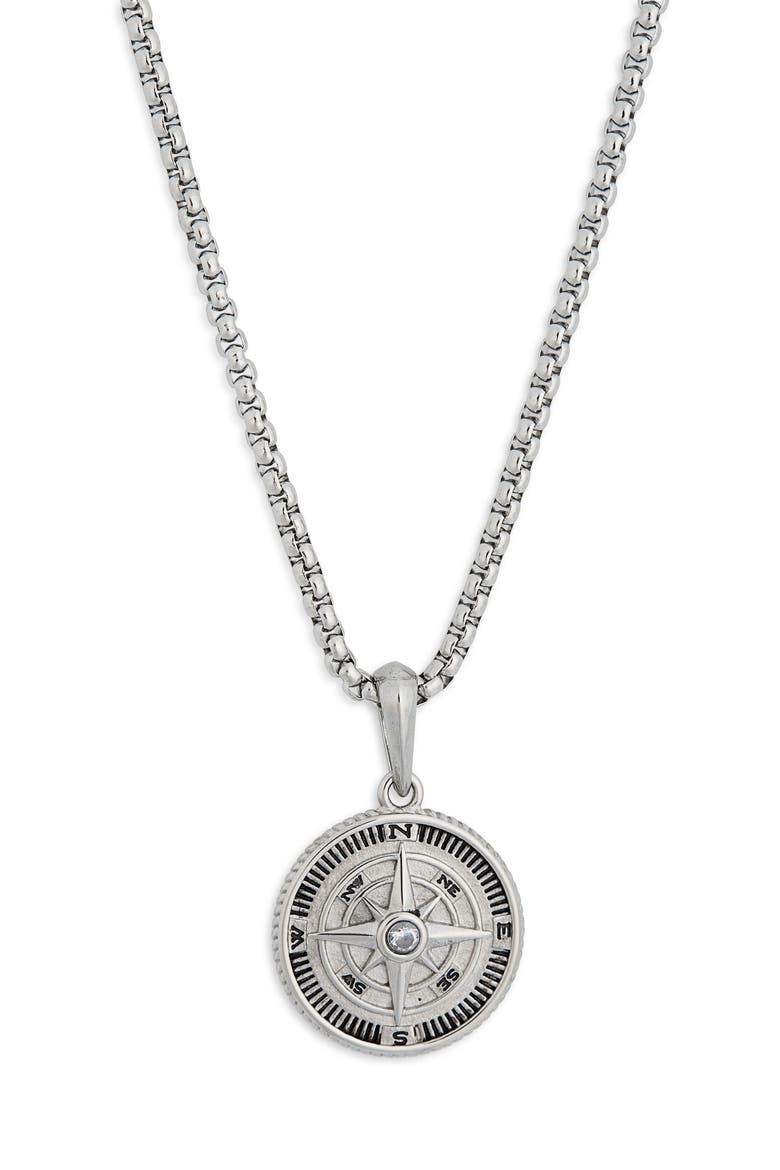 Men's Compass Pendant Necklace, Alternate, color, SILVER