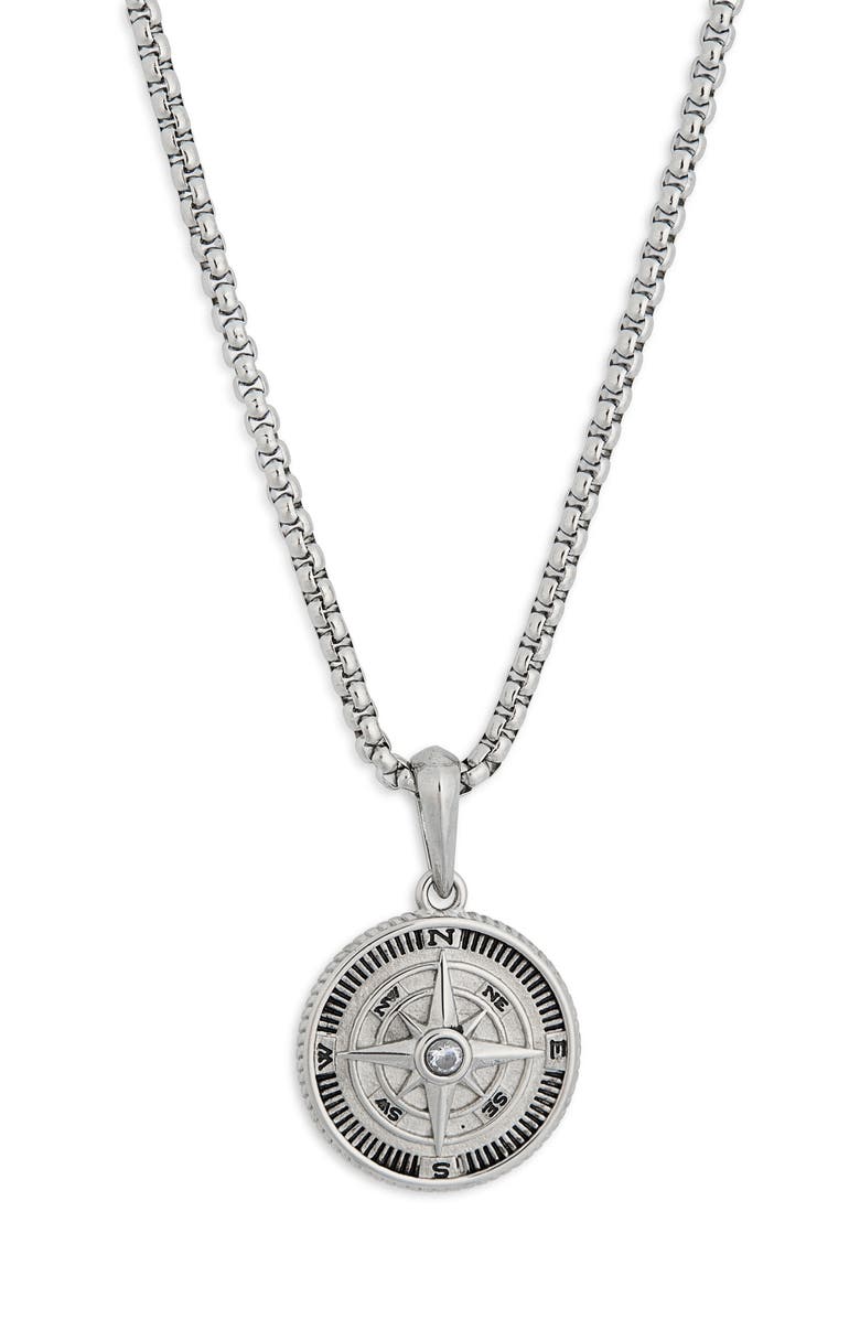 NORDSTROM RACK Men's Compass Pendant Necklace, Alternate, color, Silver