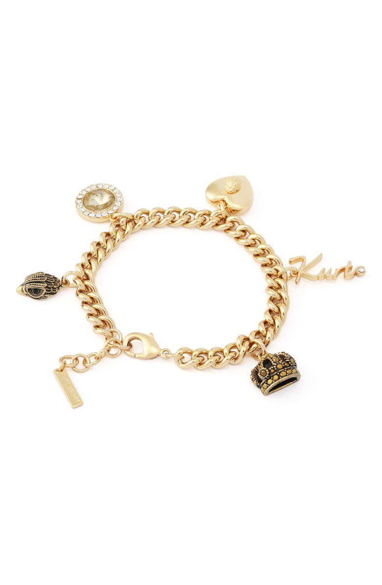 Kurt Geiger London Mixed Charm Curb Chain Bracelet, Alternate, color, Gold