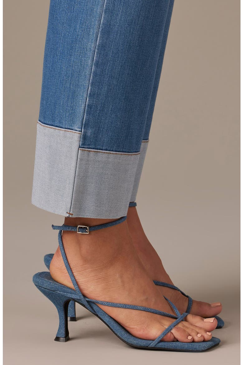 High Waist Cuff Hem Jeans, Alternate, color, MID BLUE